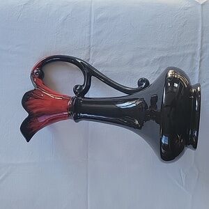 MCM black and red drip glaze vase